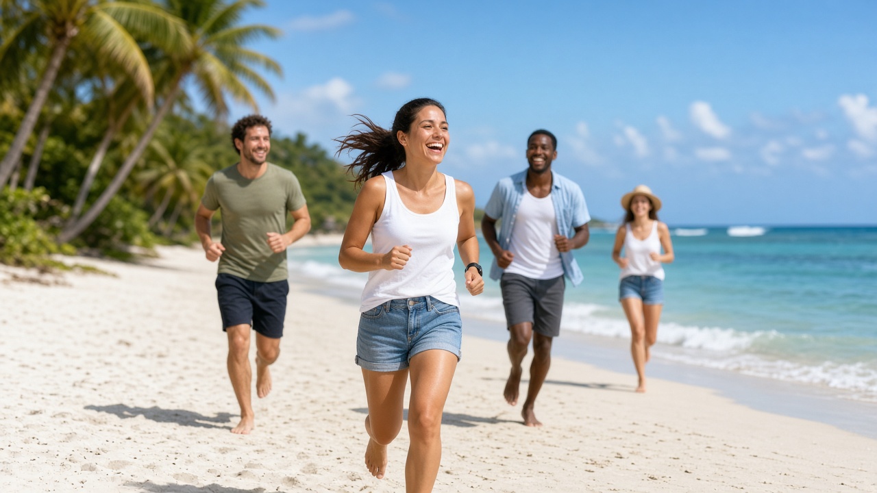 Diversión en grupo en la arena de la isla